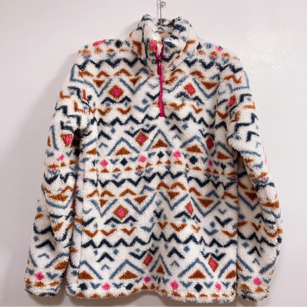 Eddie Bauer Small Super Warm Winter Plush Geo Fleece Pullover Sweater 1/4 Zip - Picture 2 of 5